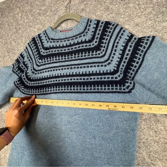 Merino Knitwear Blue Fair Isle Wool Sweater Nordic Pattern Denmark Fisherman - Picture 8 of 15